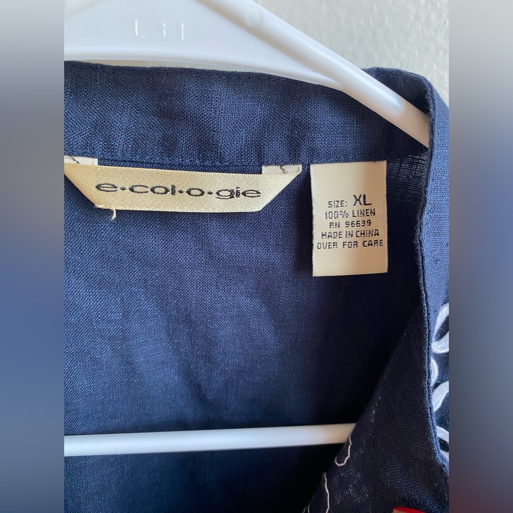 Ecologie Women's Linen Button-Down Top Navy Blue Size XL - Picture 9 of 10